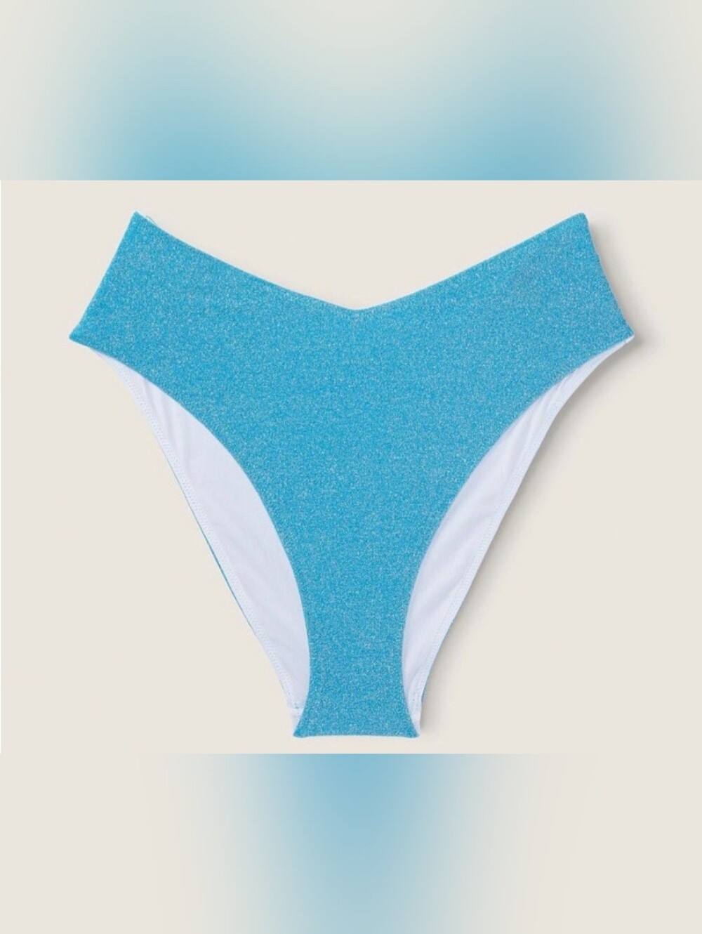S M PINK Swim High Waist Cheeky Bikini Bottom Blue Shimmer